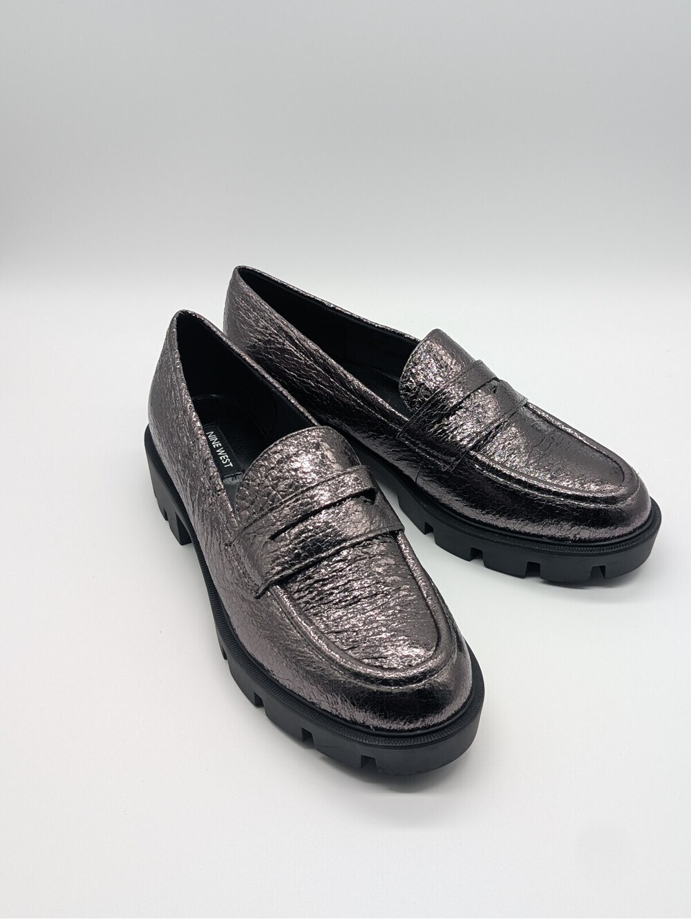 Nine West Women's 10M Metallic Gunmetal Sole Penny Loafers